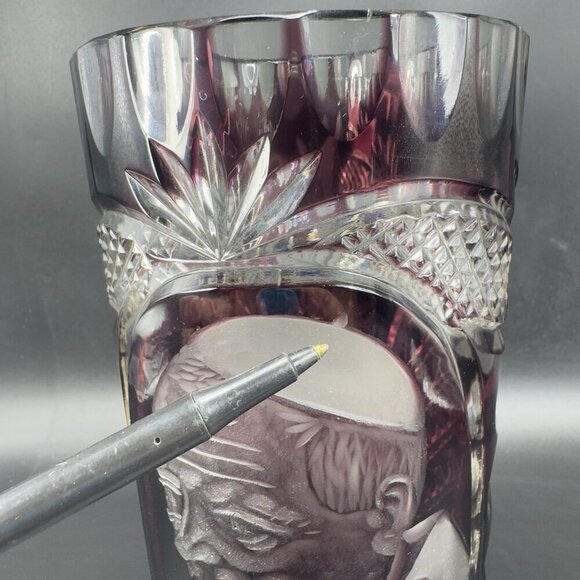 Vintage Amethyst Cut To Clear Glass Vase Portrait of Pope John Paul II Heavy VTG - Picture 6 of 16